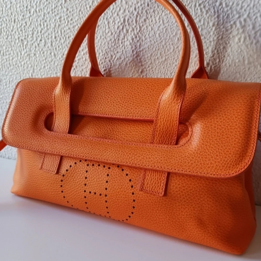 Orange Leather Satchel Handbag - Unbranded - Picture 2 of 13